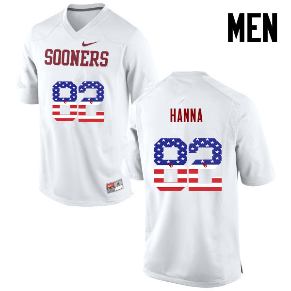 Men Oklahoma Sooners #82 James Hanna College Football USA Flag Fashion Jerseys-White - Click Image to Close
